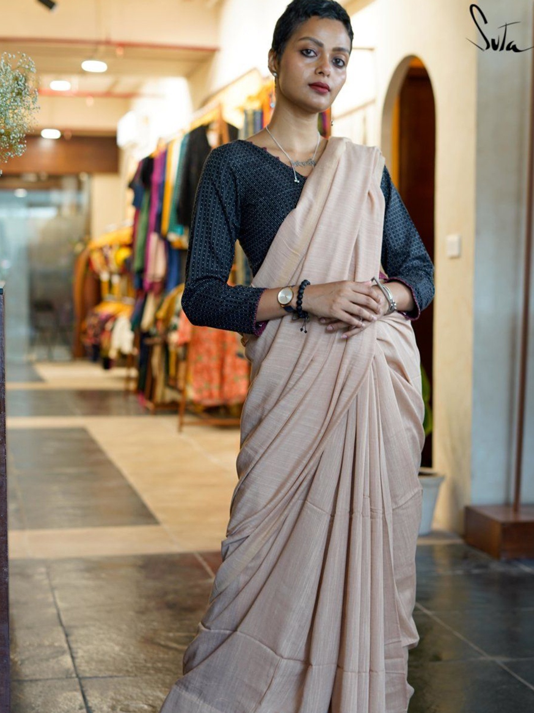 

Suta Beige Mul Viscose Saree