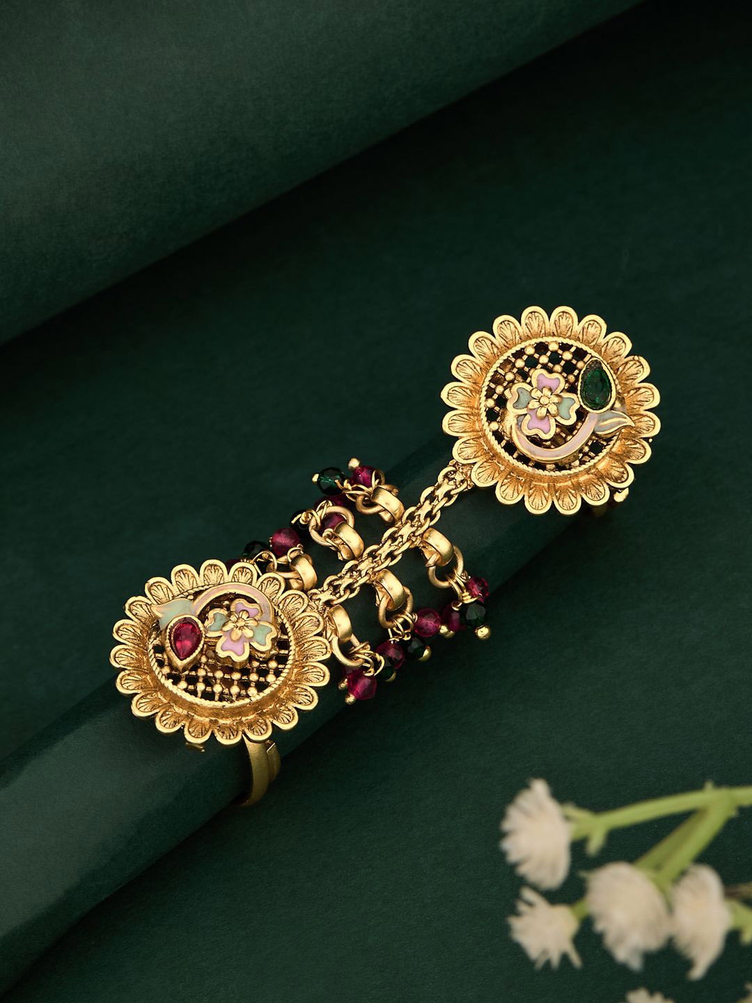 

ATIBELLE Gold Plated Artificial Stones Studded And Beaded Finger Rings