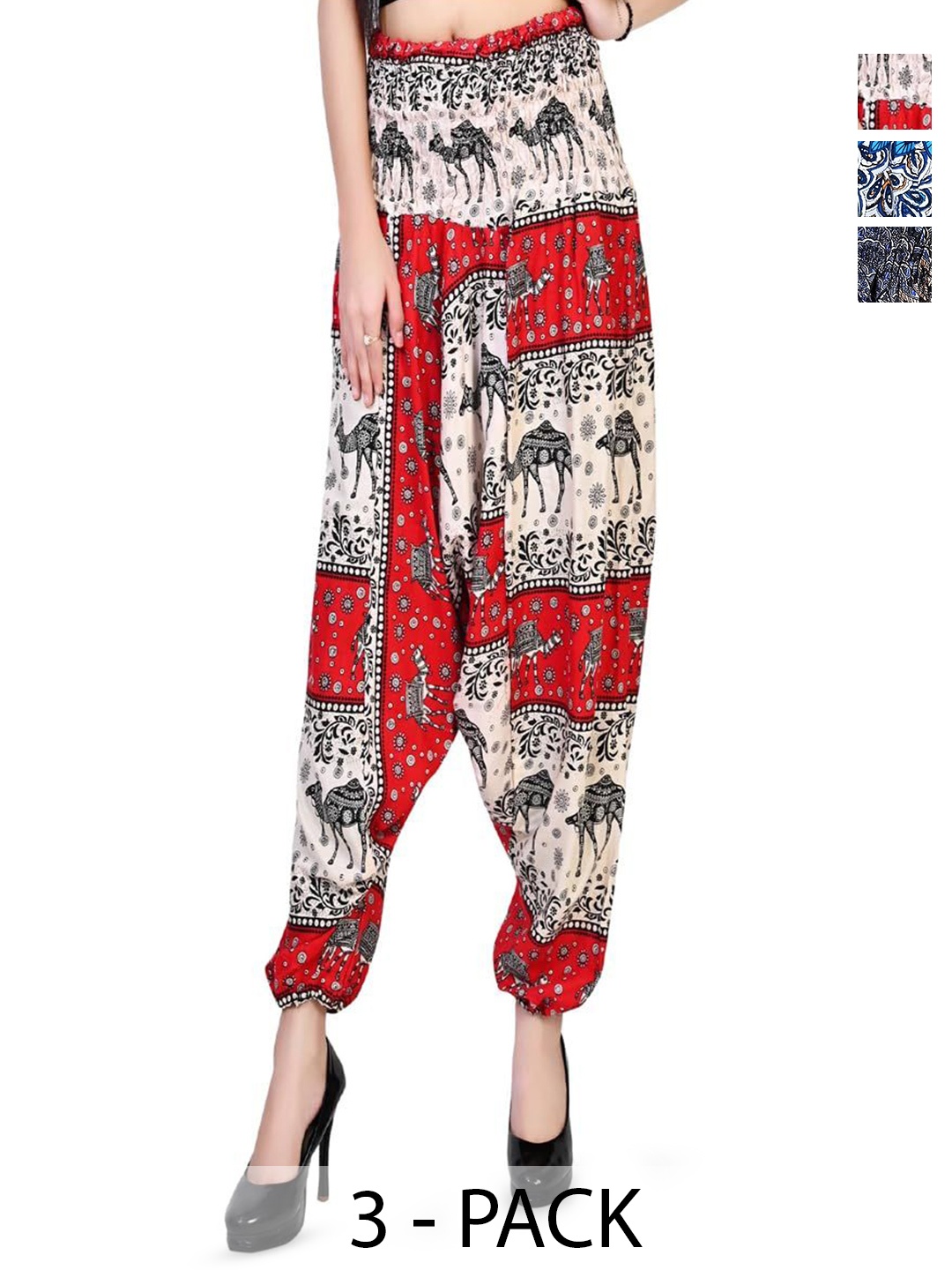 

NarNari Pack Of 3 Printed Mid-Rise Harem Pants, Red