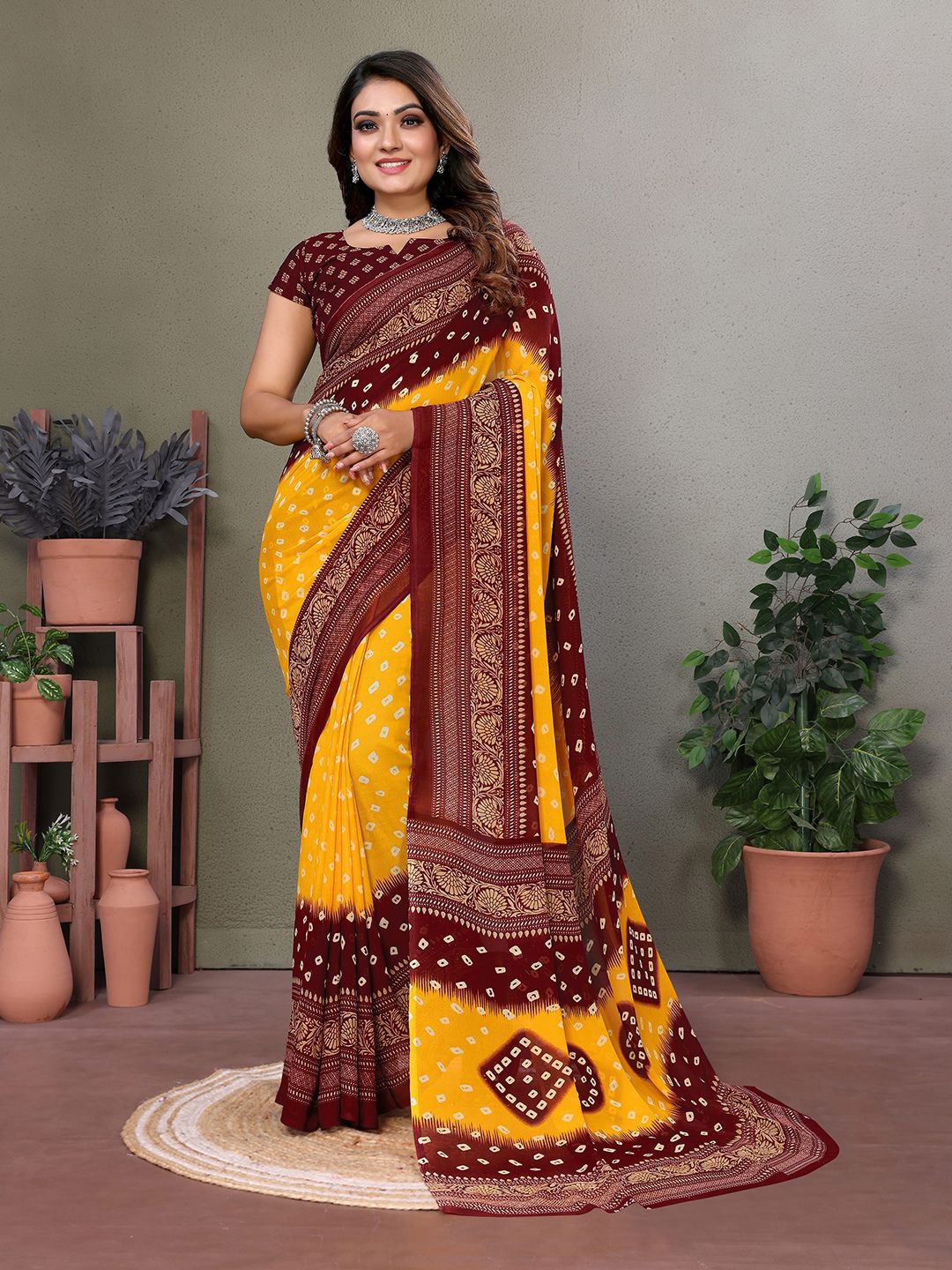 

Moda Rapido Printed Bandhani Saree, Maroon