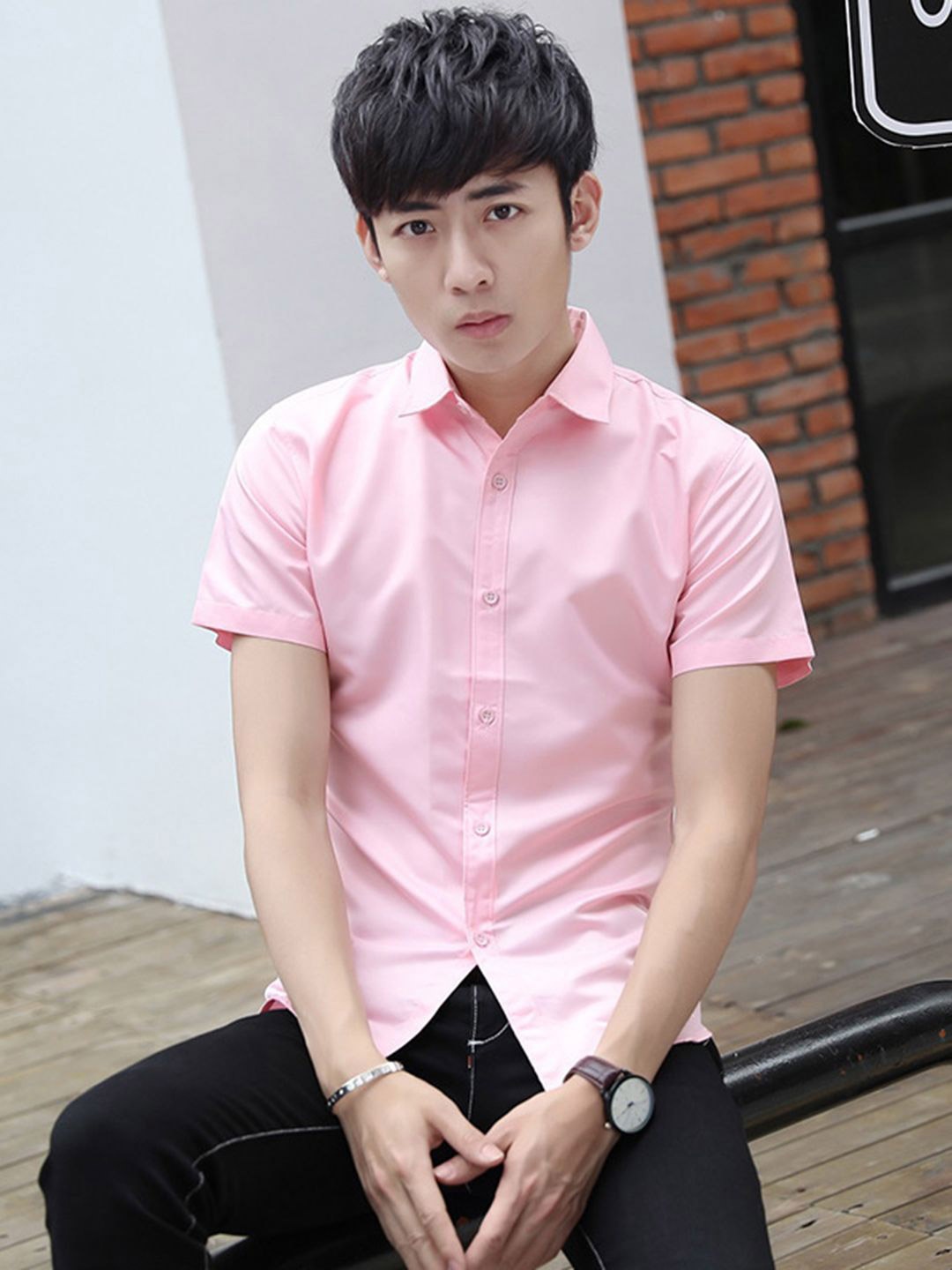 

HERE&NOW Men Slim Fit Opaque Casual Shirt, Pink