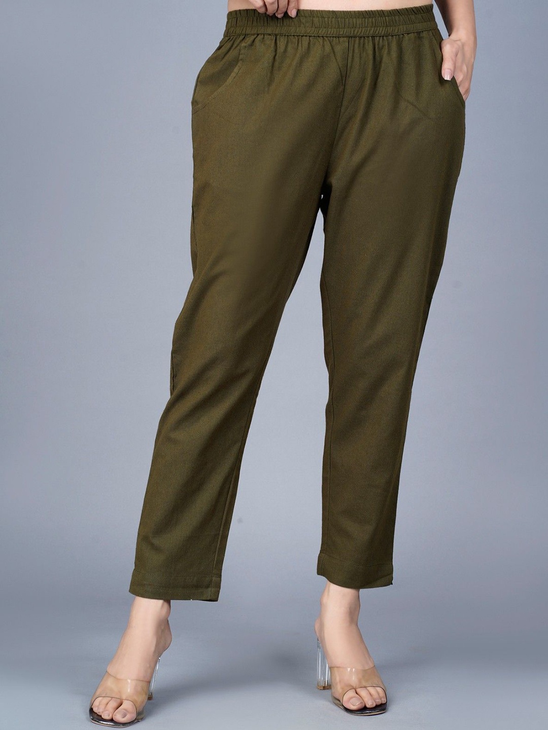 

GiftyBasket Women Slip On Mid-Rise Trousers, Green