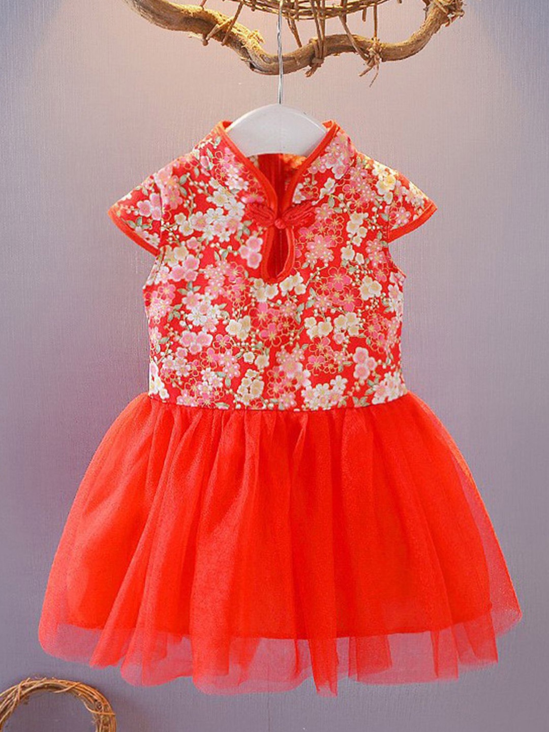 

YK Girls Floral Printed Cotton Fit & Flare Dress, Red