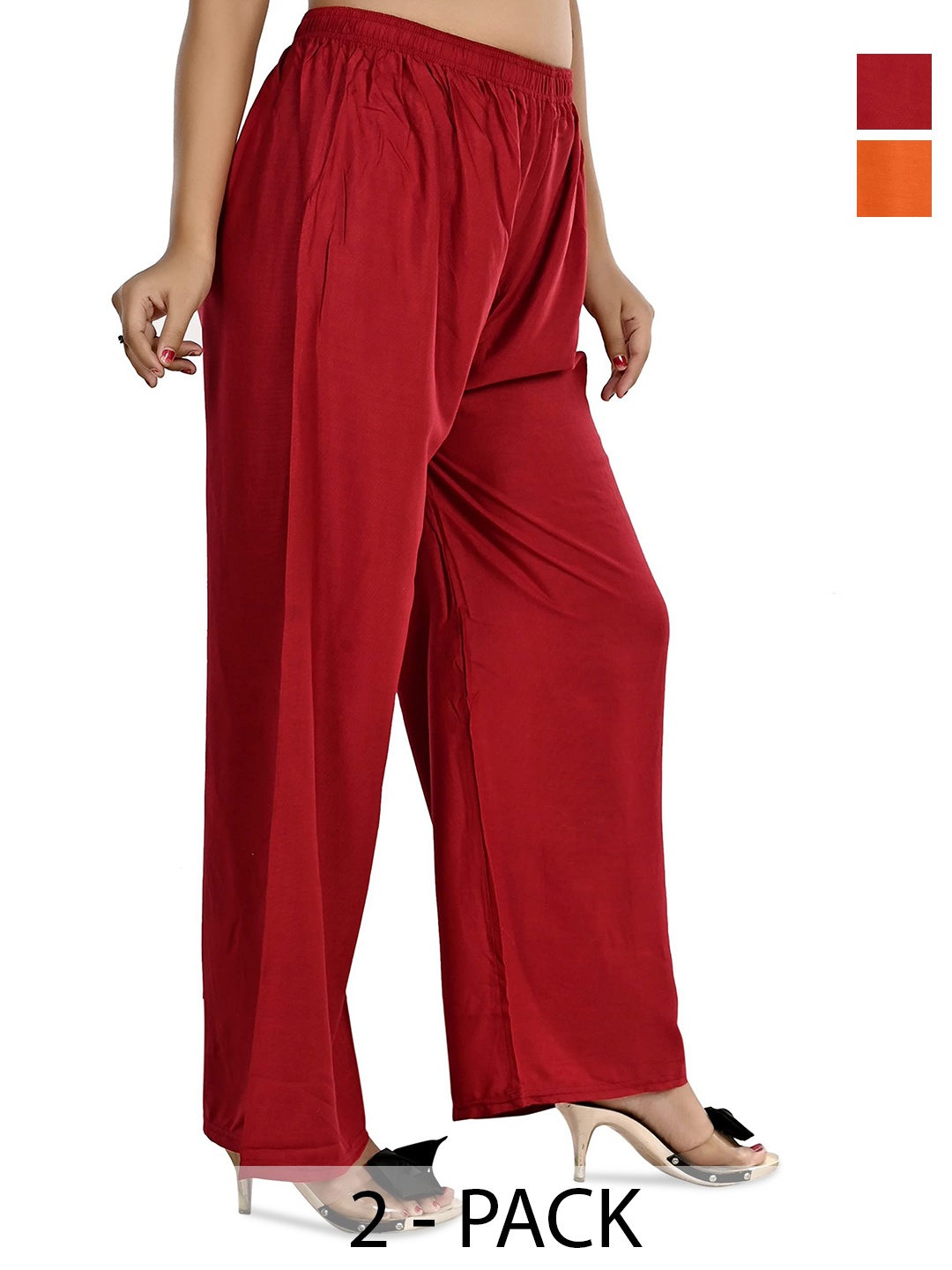 

NarNari Pack of 2 Straight Fit Palazzos, Maroon