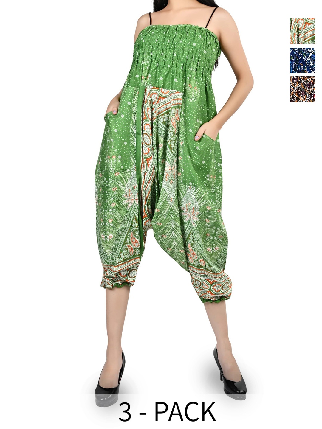 

NarNari Women Pack Of 3 Ethnic Motifs Printed Harem Pants, Blue