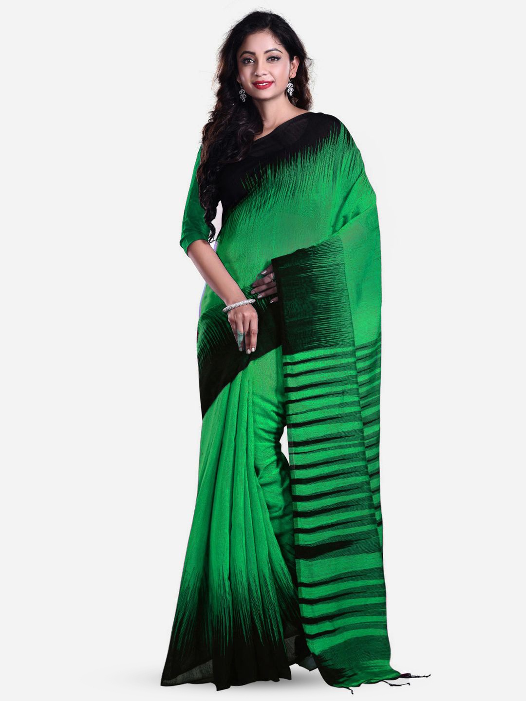 

Crochetin Ready to Wear Ikat Saree, Green