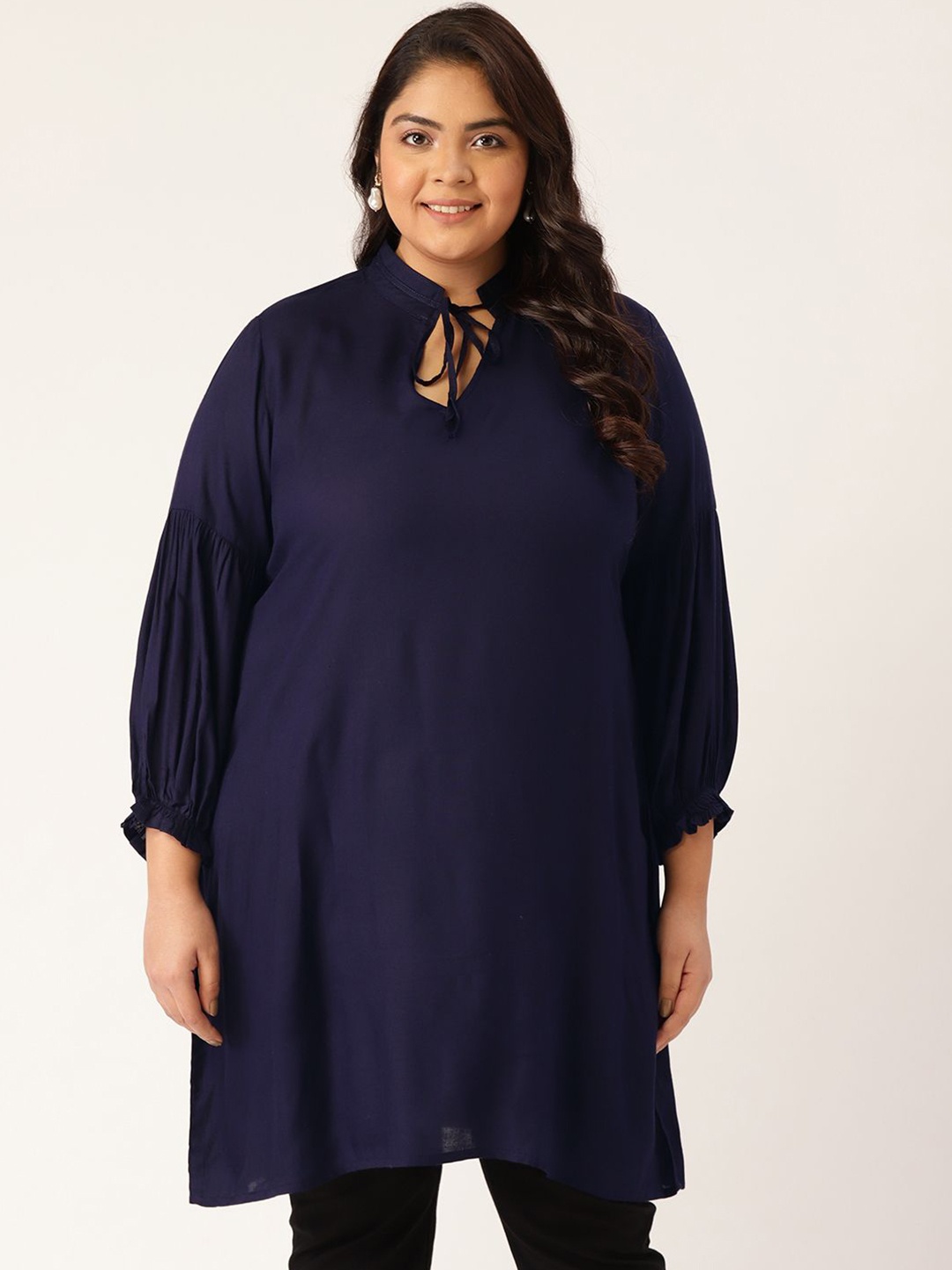 

theRebelinme Women Plus Size Longline Tie-Ups Tunic, Navy blue