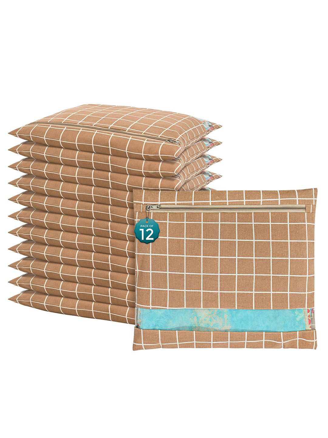

Kuber Industries Brown 12 Pcs Regular Single Saree Cover Multi-Utility Storage Organisers