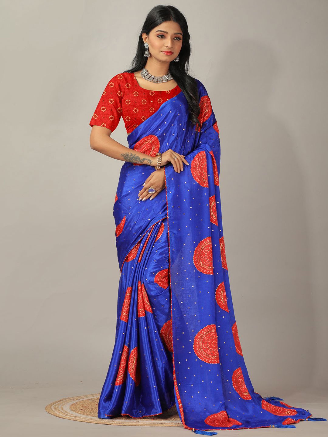

NIRMAL CREATION Bandhani Printed Pure Crepe Saree, Blue