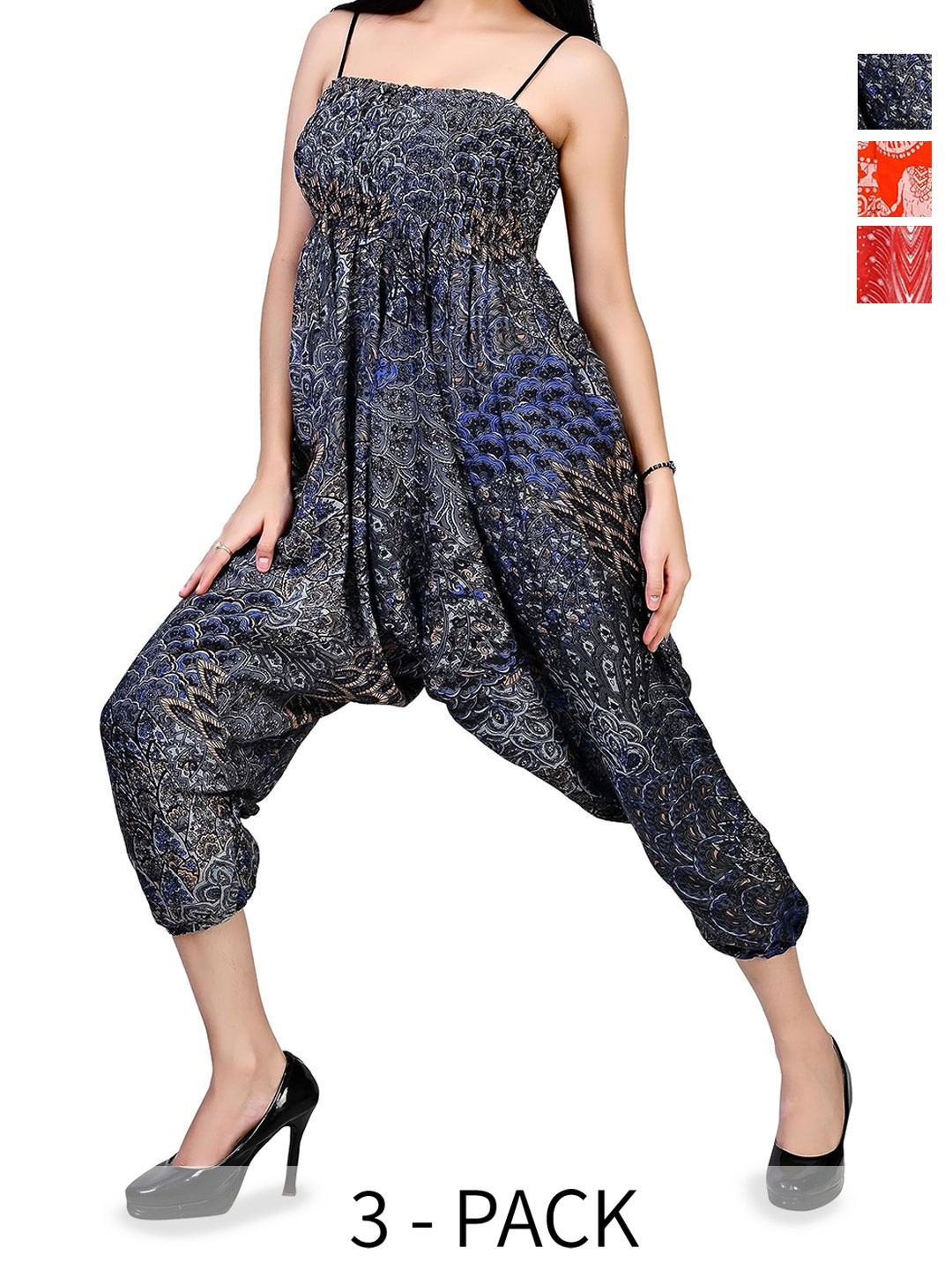 

NarNari Women Pack Of 3 Printed Mid-Rise Harem Pants, Black