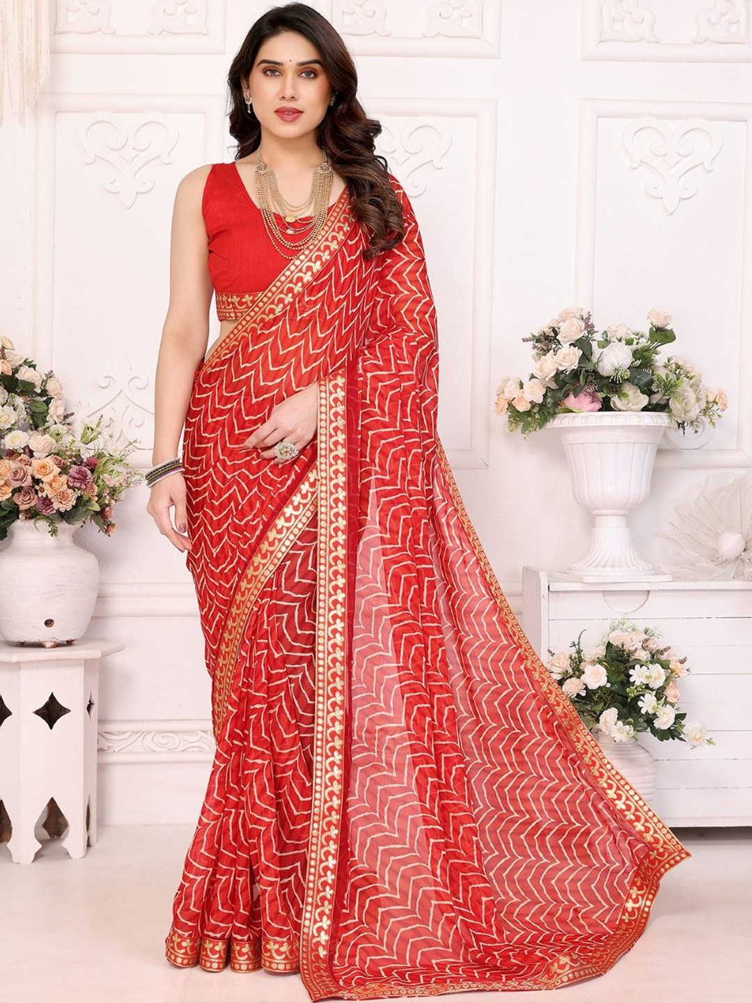 

KALINI Gotta Patti Poly Georgette Saree, Red