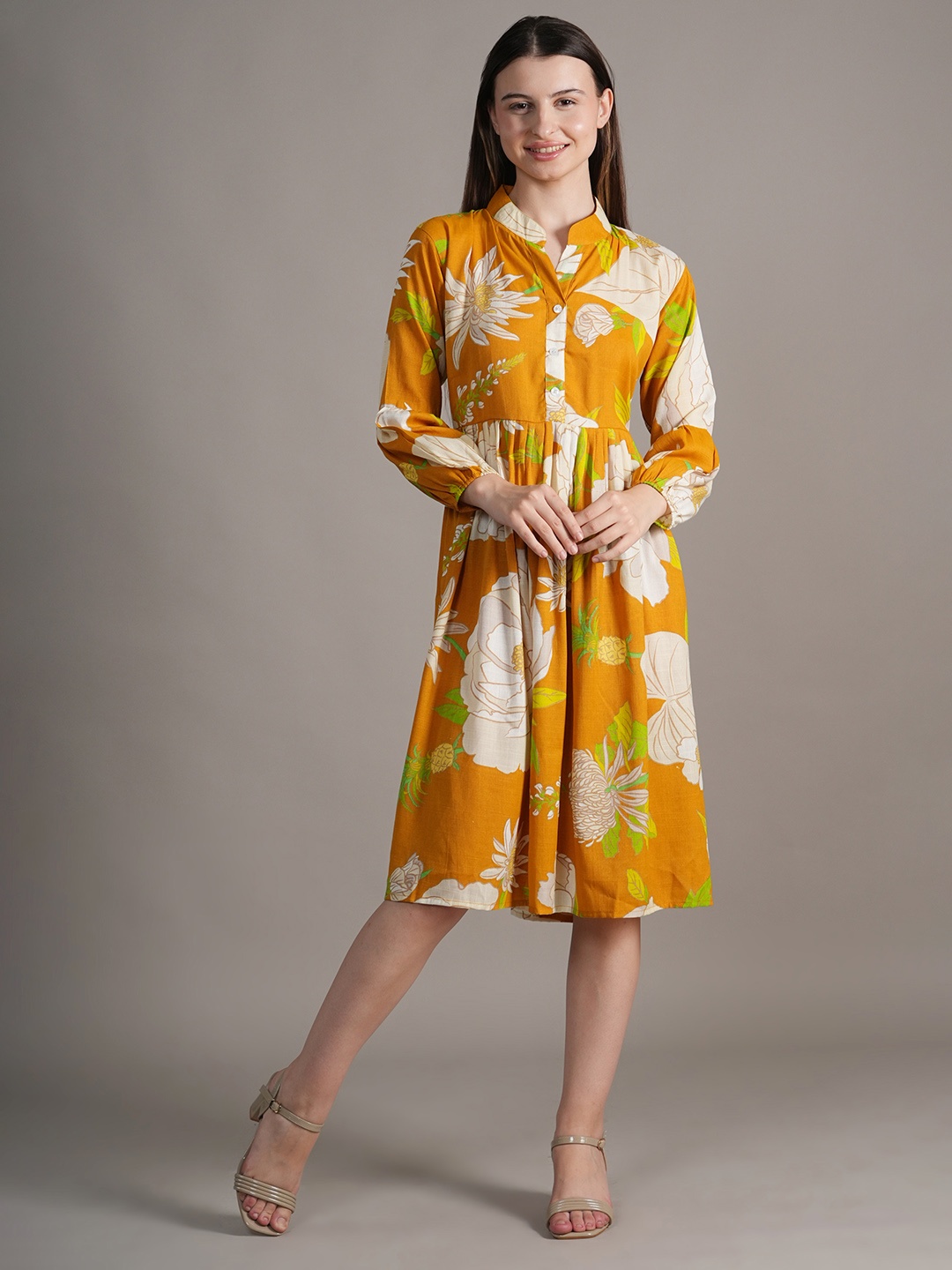 

BAESD Floral Print Halter Neck Fit & Flare Dress, Yellow