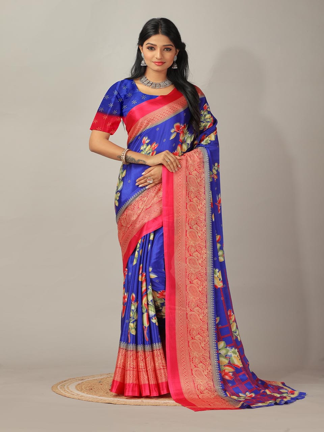 

NIRMAL CREATION Floral Printed Pure Crepe Saree, Blue