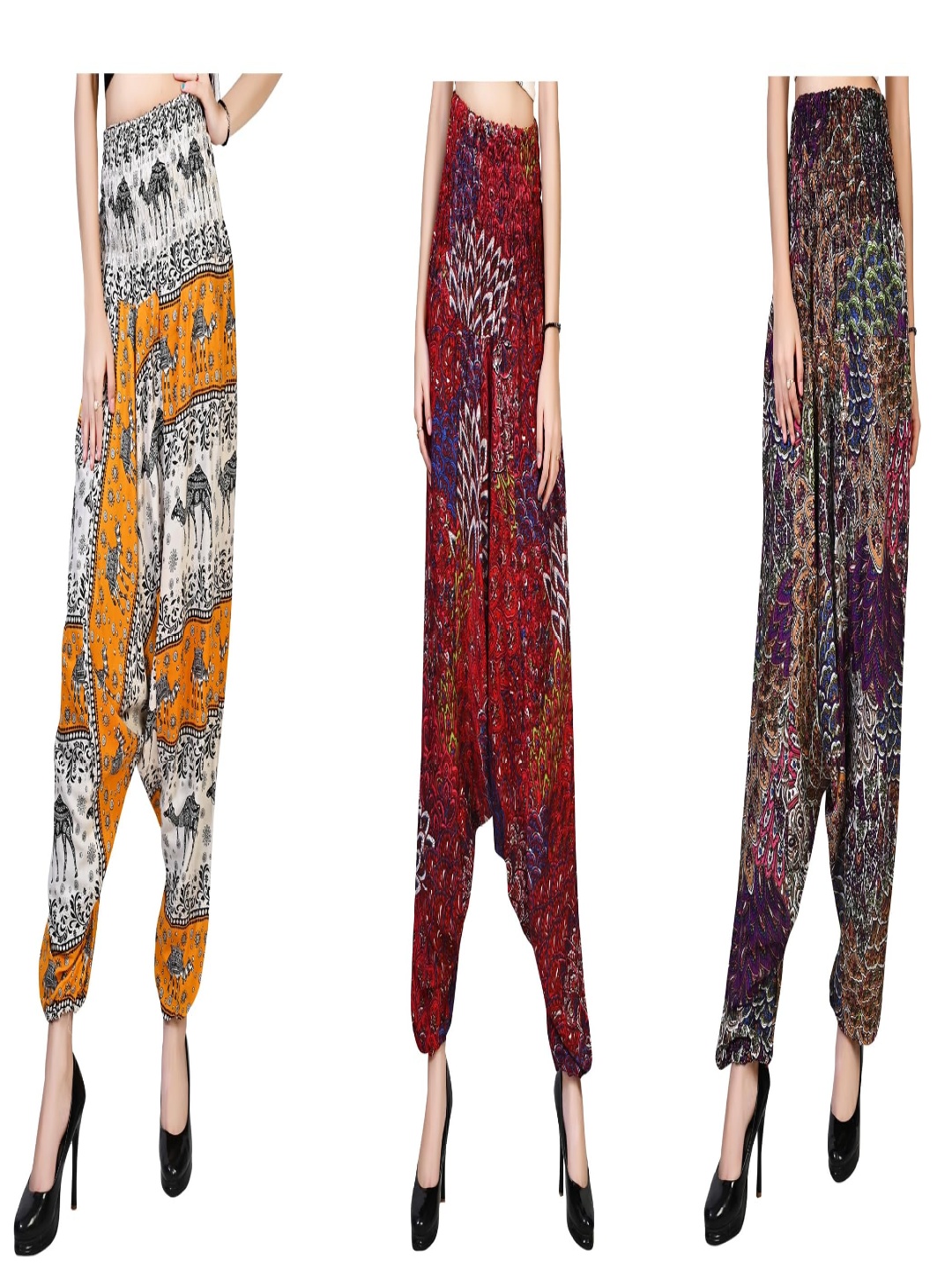 

NarNari Women Pack Of 3 High-Rise Printed Harem Pants, Red