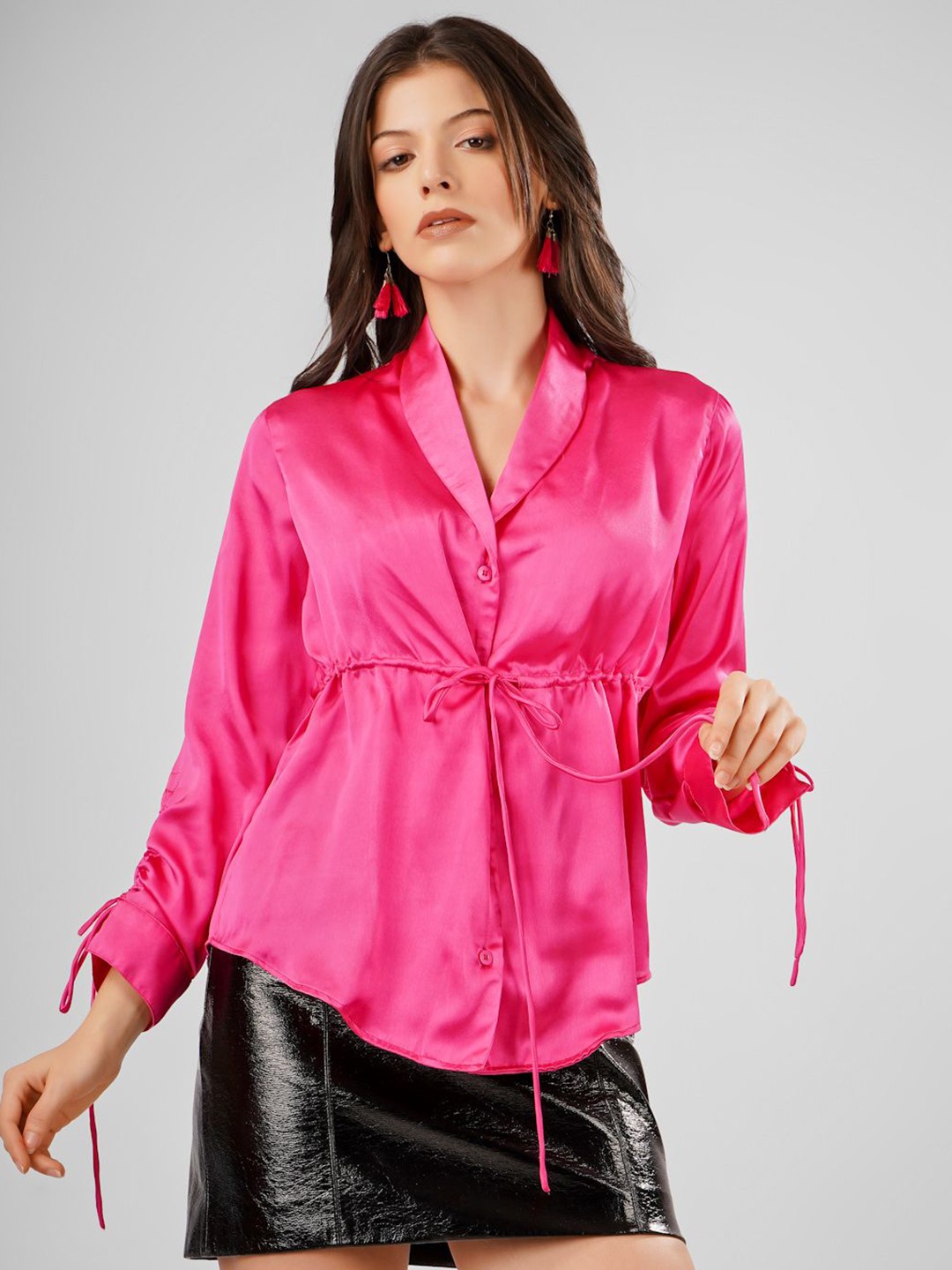 

Sukshat Satin Cinched Waist Top, Fuchsia