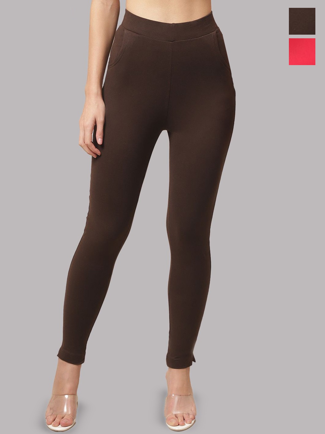 

Valles365 by S.C. Plus Size Pack Of 2 Women Cotton Ankle-Length Leggings, Red