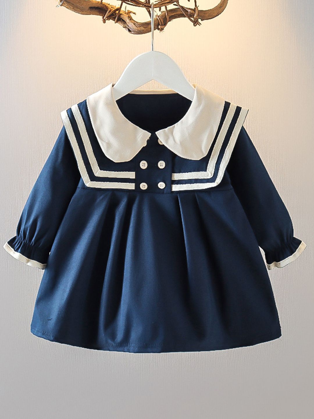 

YK Peter Pan Collar Shirt Style Top, Navy blue