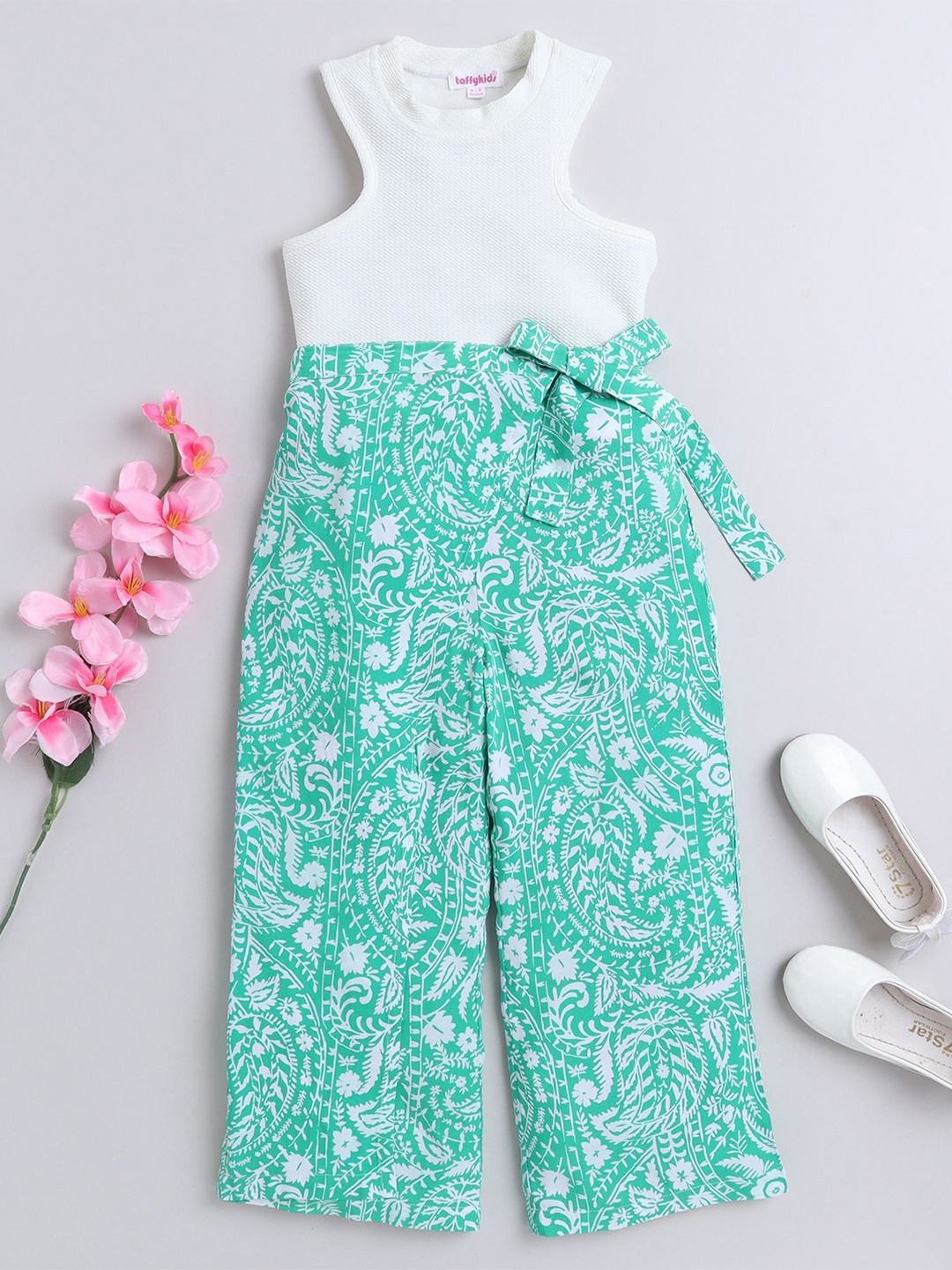 

taffykids Girls Round Neck Top With Palazzos, White