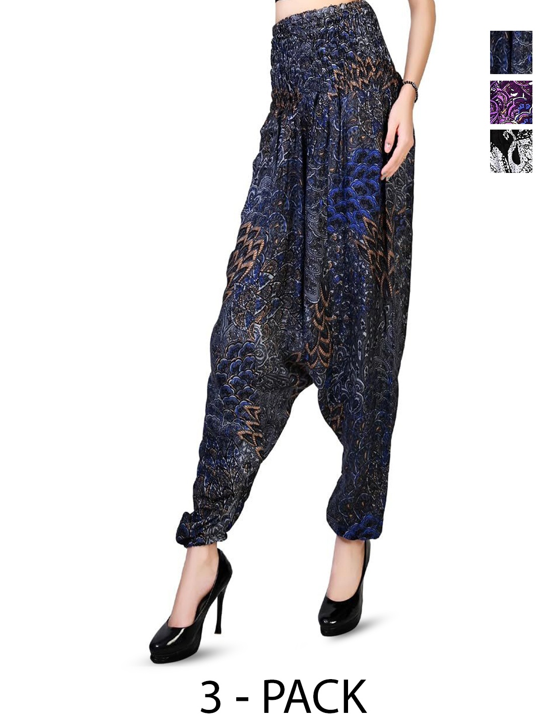 

NarNari Women Pack Of 3 Printed Harem Pants, Black