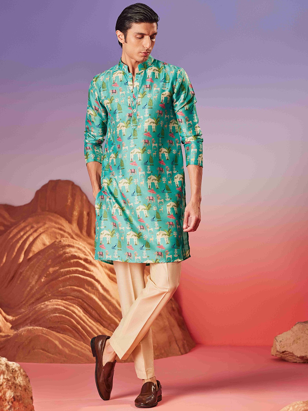 

Eleven Brothers Men Kurta, Turquoise blue