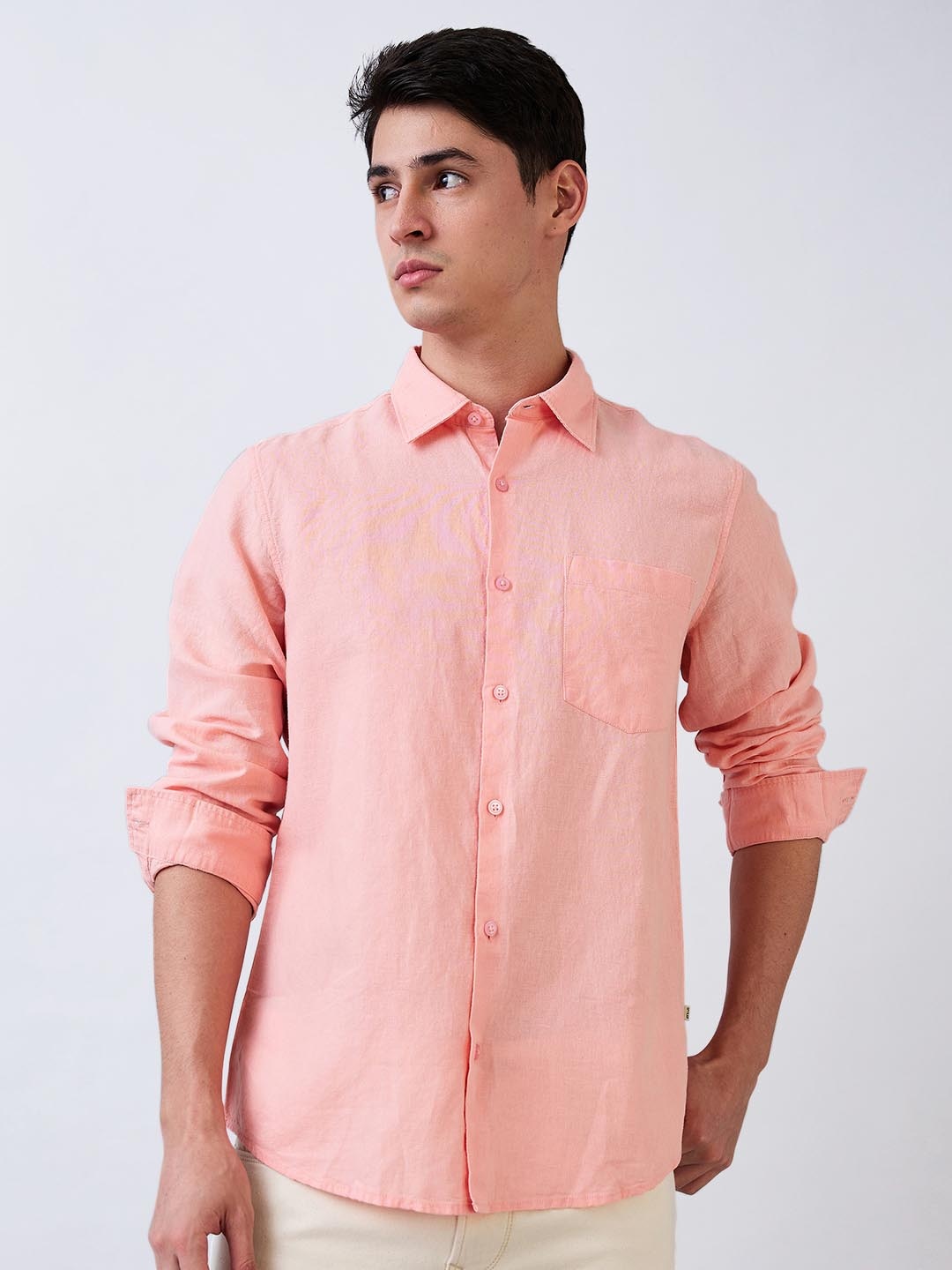 

SPYKAR Men Slim Fit Spread Collar Solid Cotton Casual Shirt, Pink