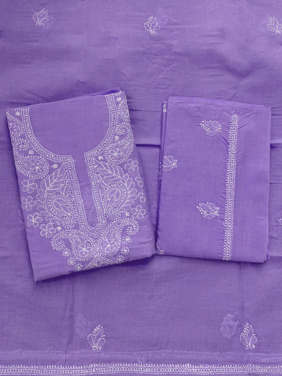 

PARAMOUNT CHIKAN Floral Embroidered Chikankari Cotton Blend Unstitched Dress Material, Purple