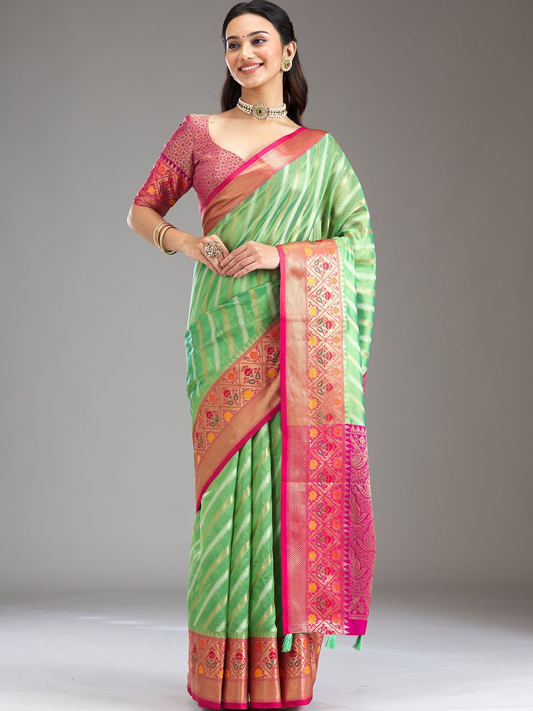 

Koskii Sea Green Woven Design Zari Work Tissue Saree