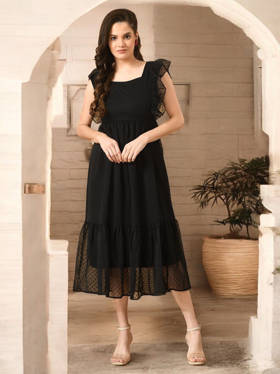 

Arbiter Collection Flutter Sleeve Bodycon Midi Dress, Black