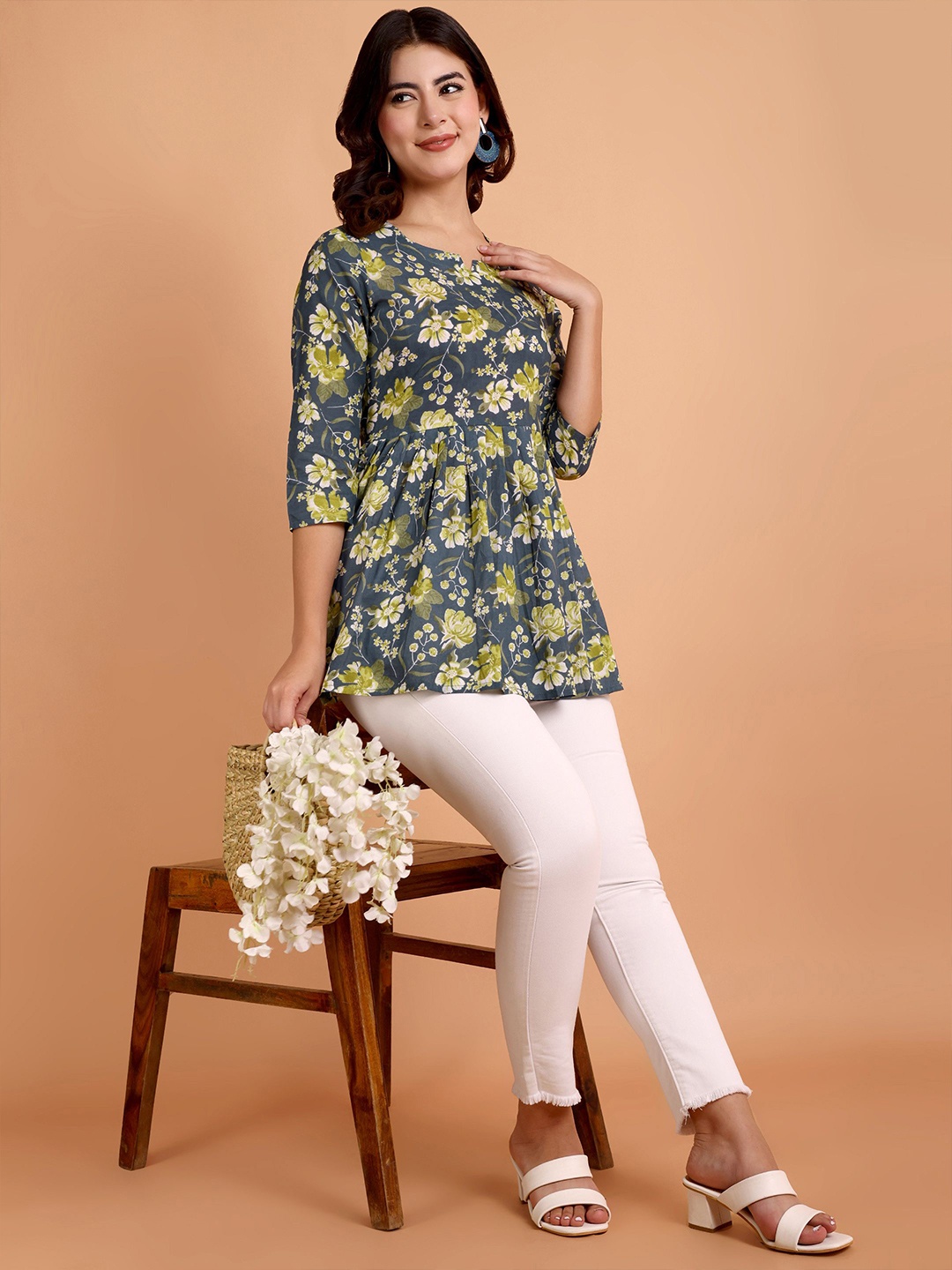 

WILL BOTTOM Floral Print Cotton Top, Blue