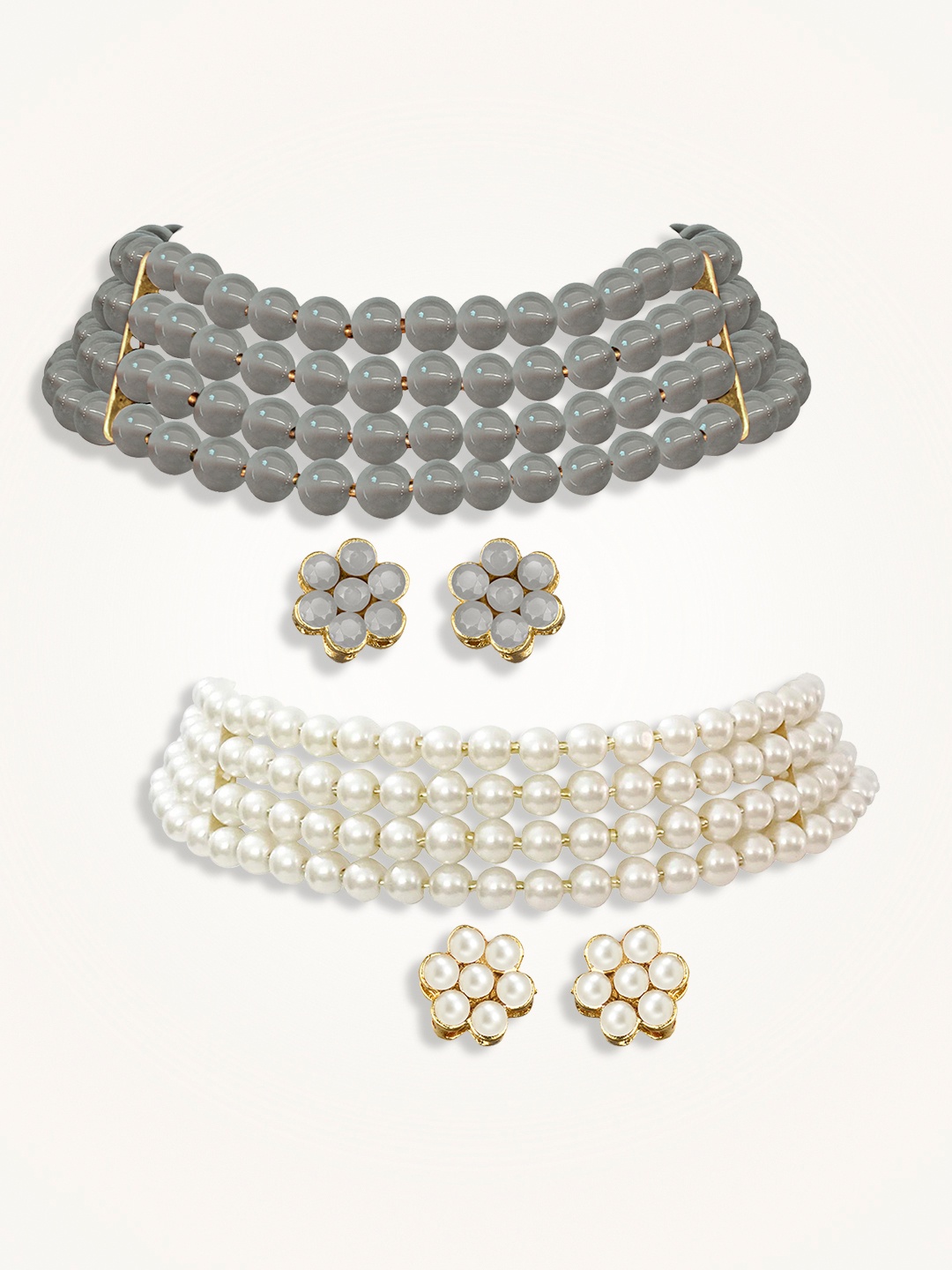 

Peora Set Of 2 Gold Plated Beaded Choker Jewellery Set
