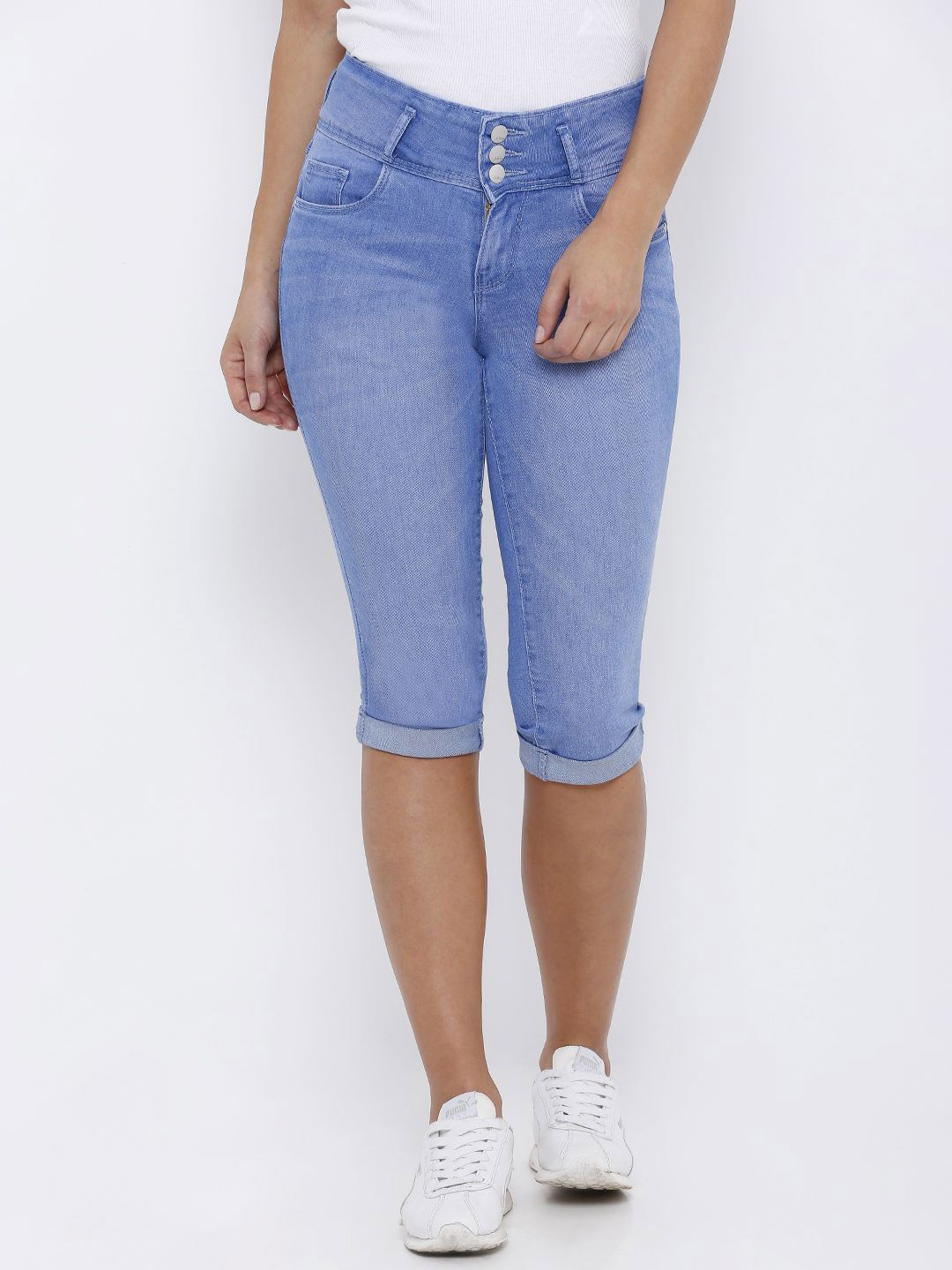 

Kraus Jeans Women Cotton Mid-Rise Capris, Blue