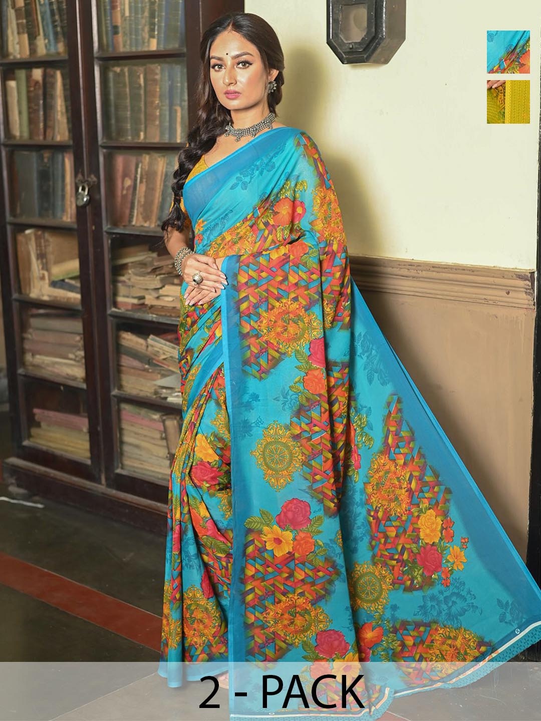 

Anouk Rustic Floral Poly Georgette Saree, Turquoise blue