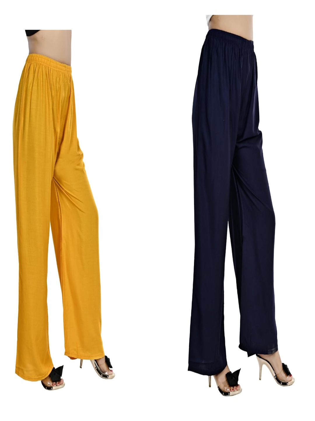 

NarNari Women Pack Of 2 Mid Rise Palazzos, Yellow
