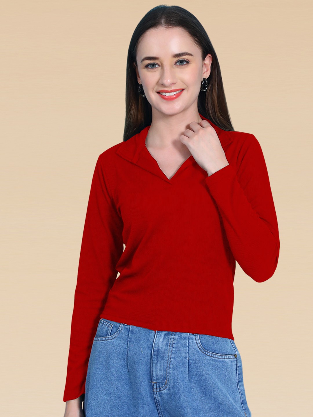 

SZN Shirt Style Crop Top, Maroon