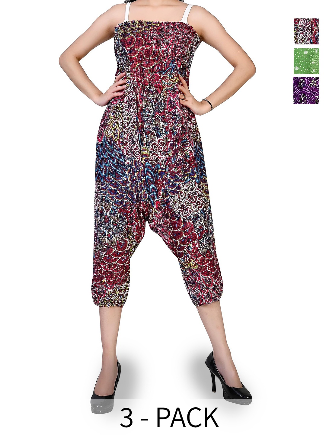 

NarNari Women Pack Of 3 Printed High-Rise Harem Pants, Purple