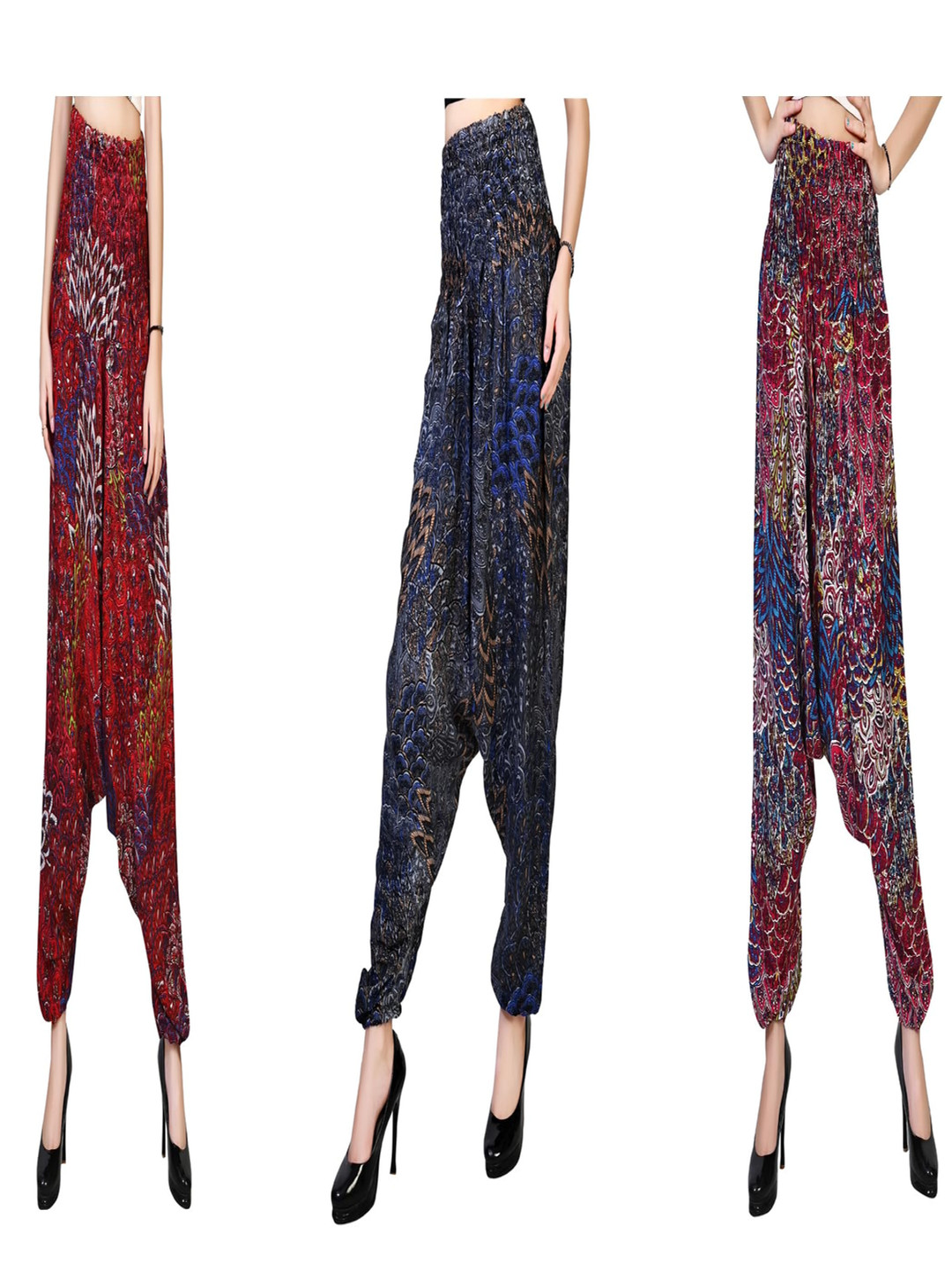 

NarNari Women Pack Of 3 Printed Mid-Rise Harem Pants, Blue