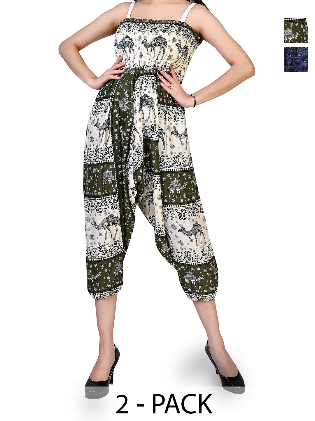 

NarNari Women Pack of 2 Printed Straight Fit Harem Pants, Black