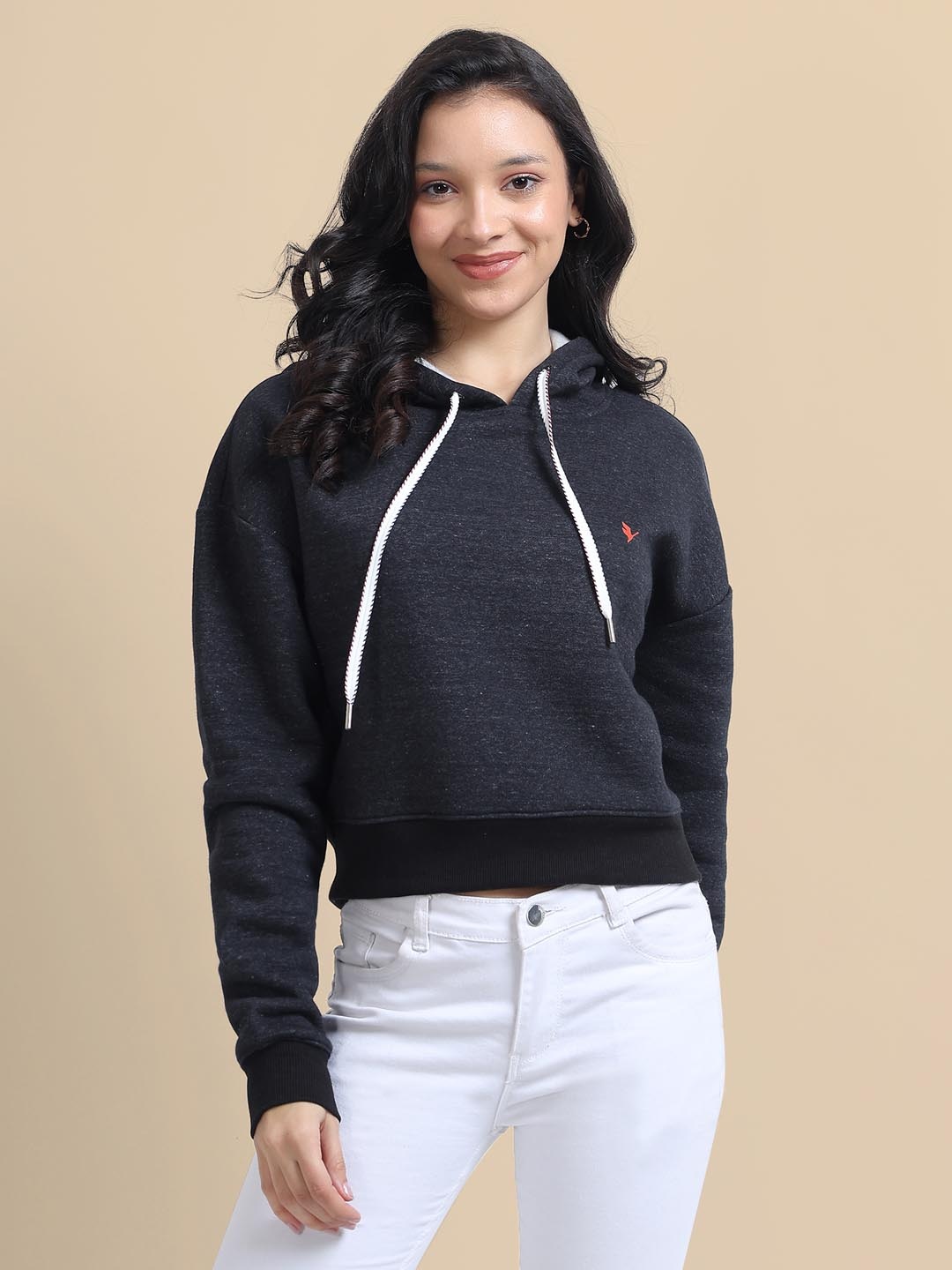 

AMSWAN Women Hooded Cotton Sweatshirt, Black
