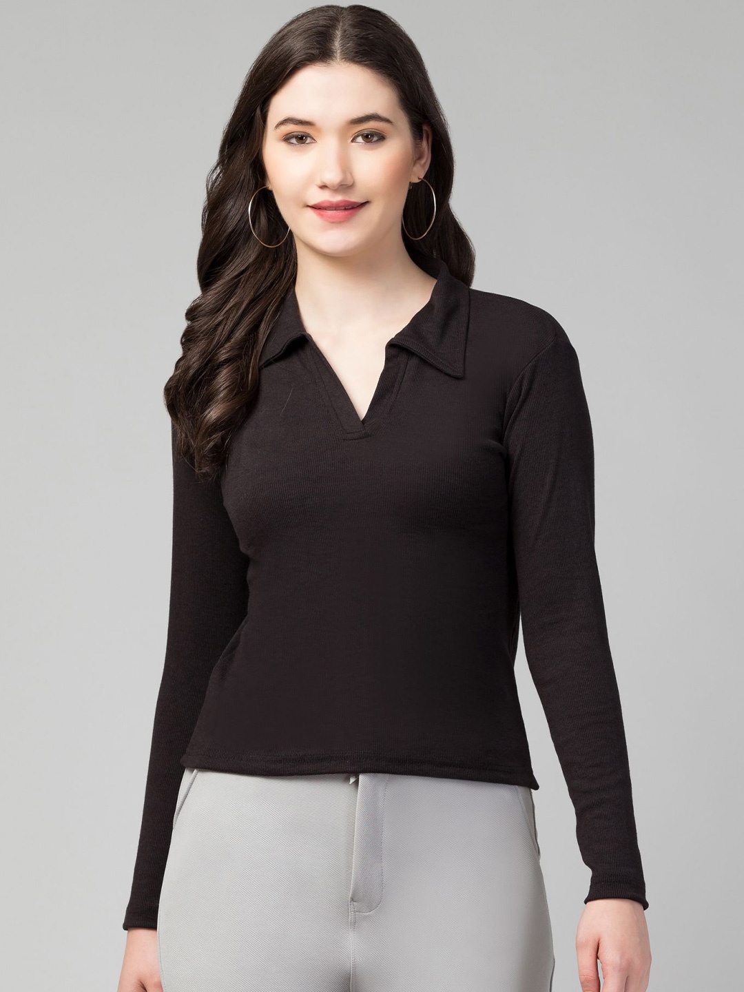 

Swaggish Applique Shirt Style Top, Black