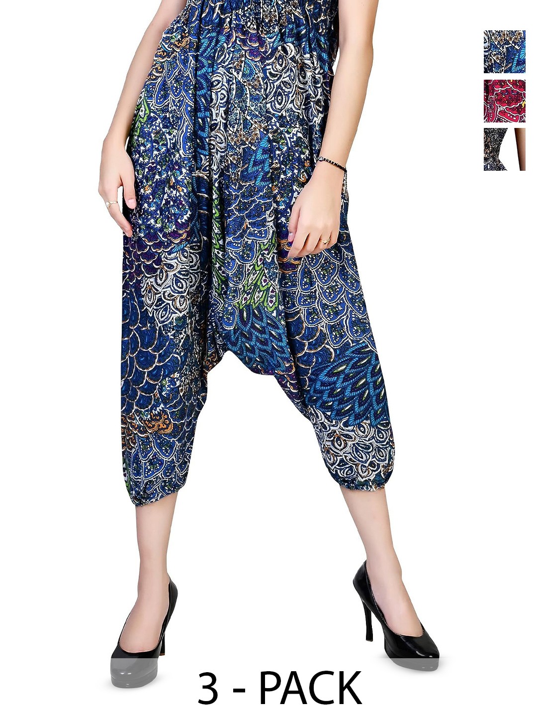 

NarNari Women Pack Of 3 Printed Mid-Rise Harem Pants, Red