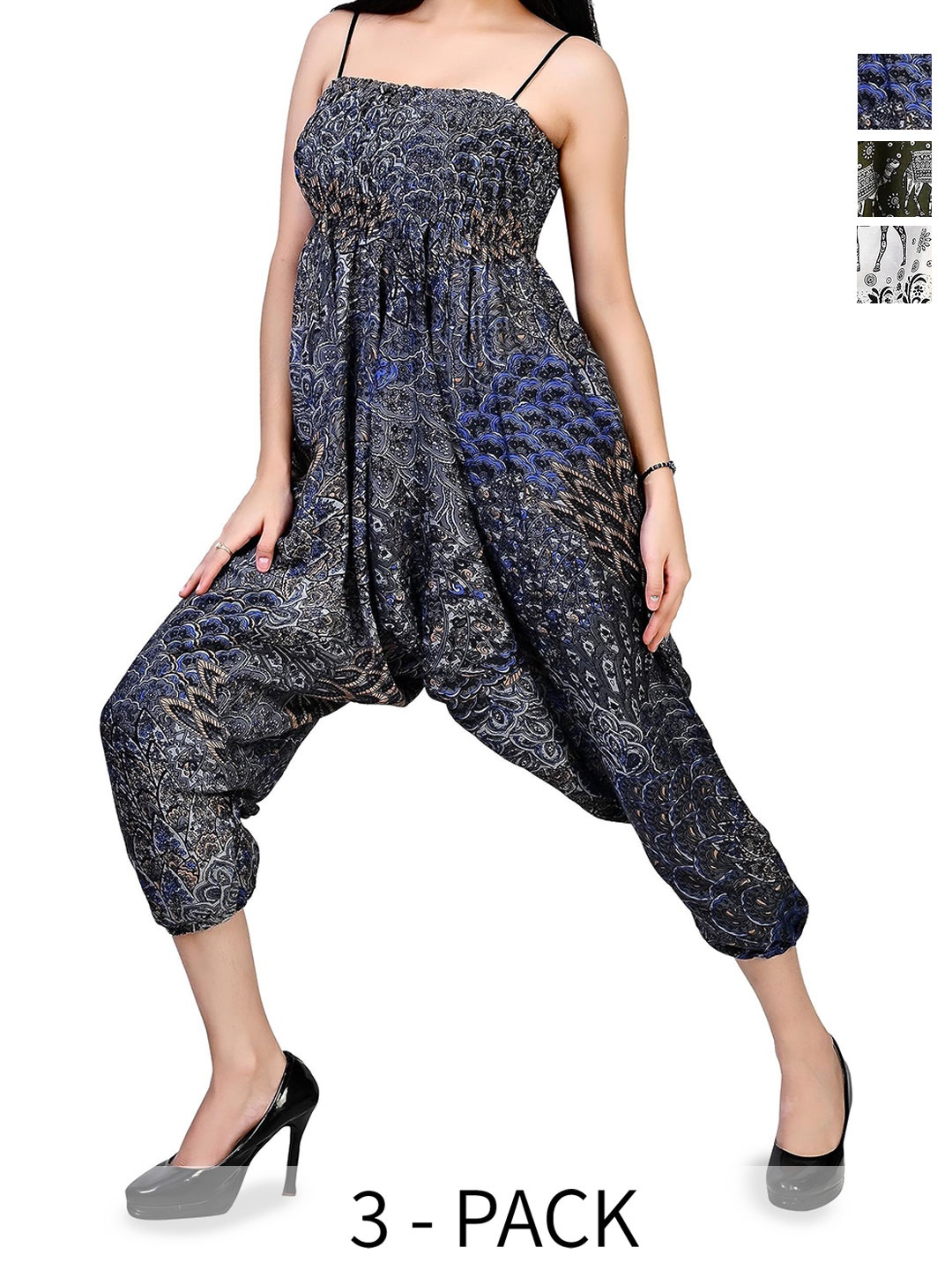 

NarNari Women Pack Of 3 Printed Harem Pants, Black
