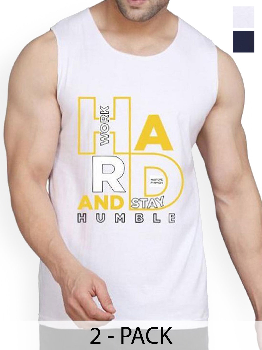 

WOOSTRO Pack Of 2 Printed Combed Cotton Gym Vest RS26 CMB (HARD WHITE) (MORE NAVY)