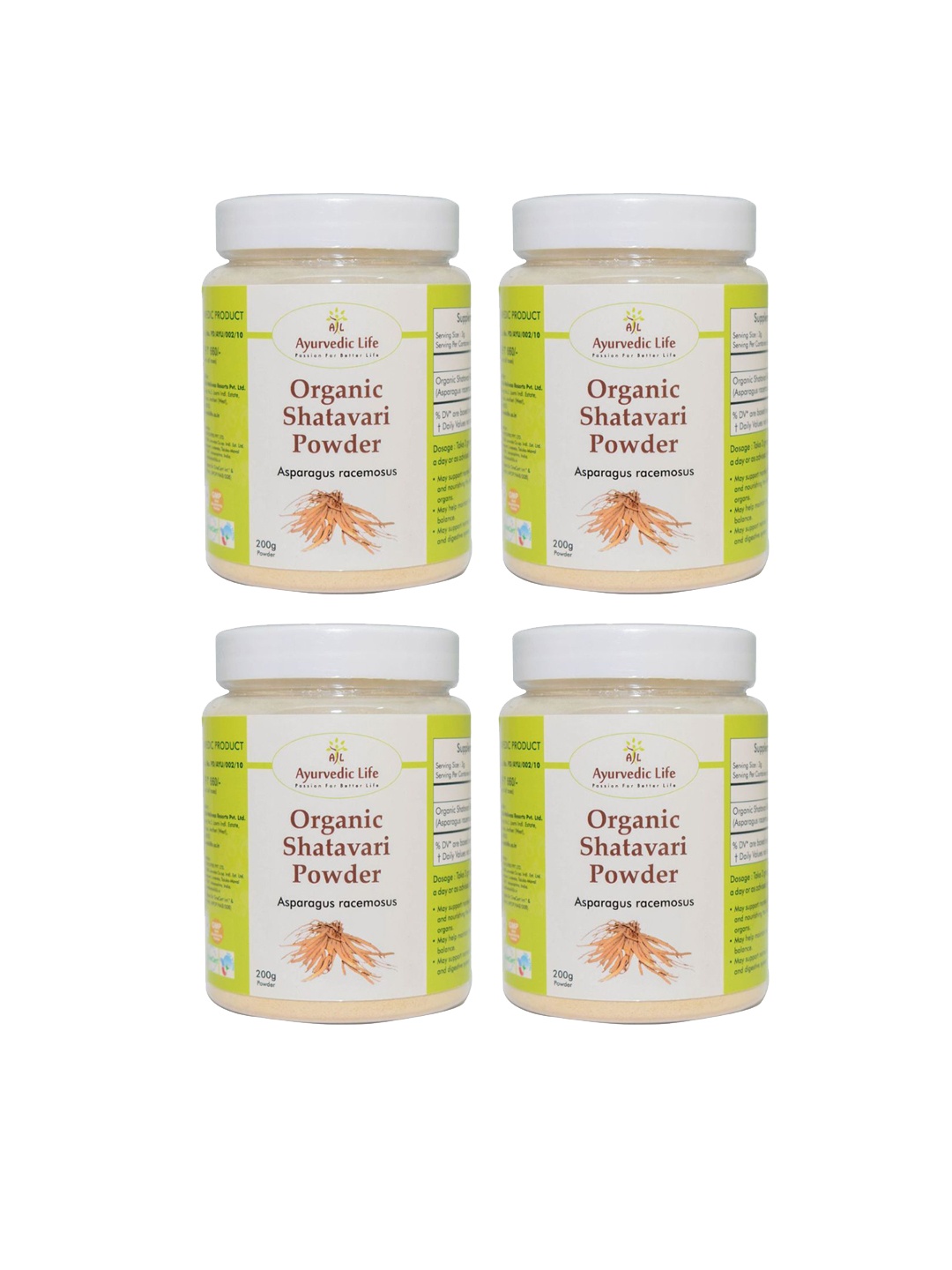 

Ayurvedic Life Set Of 4 Organic Shatavari Powder - 200 g Each, White