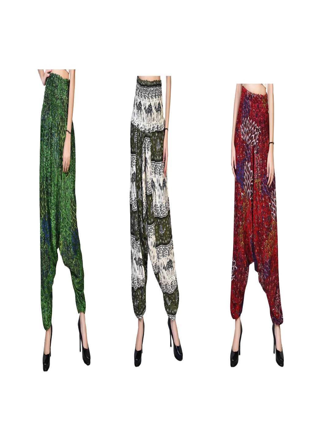 

NarNari Women Pack Of 3 Printed Mid-Rise Harem Pants, Maroon