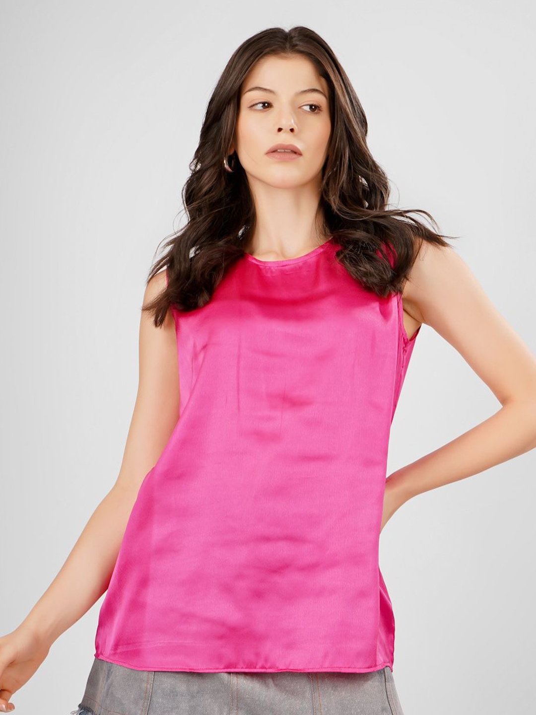 

Sukshat Keyhole Neck Satin Top, Fuchsia