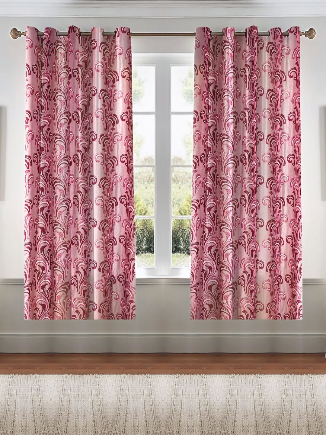 

Kanodia Poly Fab Pink & Maroon Set of 2 Ethnic Motifs Room Darkening Window Curtain