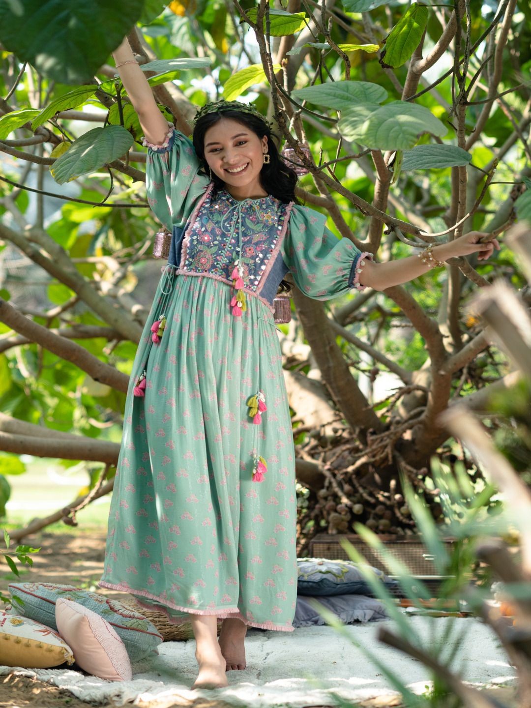 

SUMMER BY PRIYANKA GUPTA Women Floral Print Georgette Maxi Dress, Green