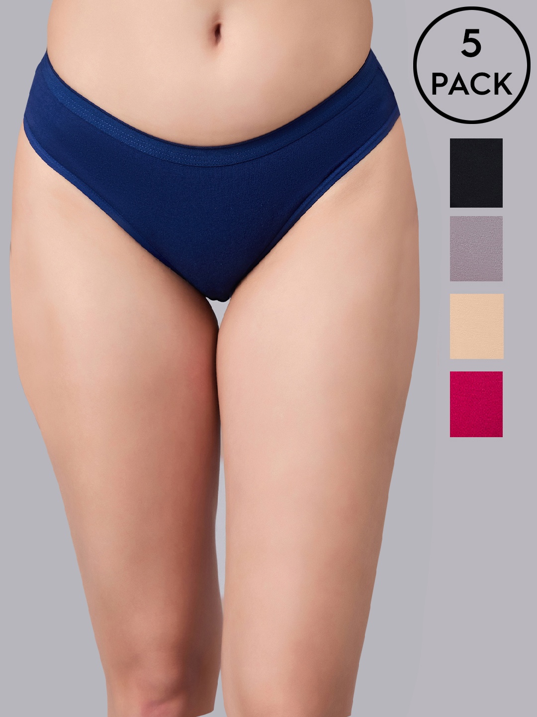 

SIMOH Women Pack Of 5 Mid-Rise Basic Briefs, Black