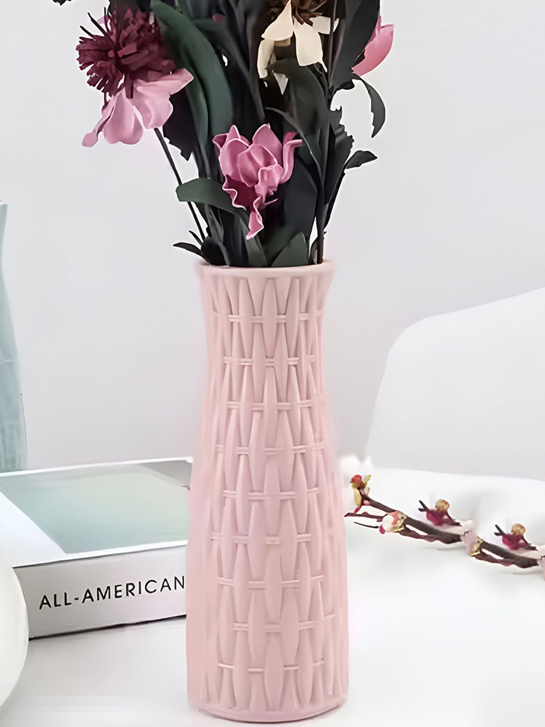

DecorTwist Light Pink Plastic Flower Vases for Home Decor (Pack of 3)