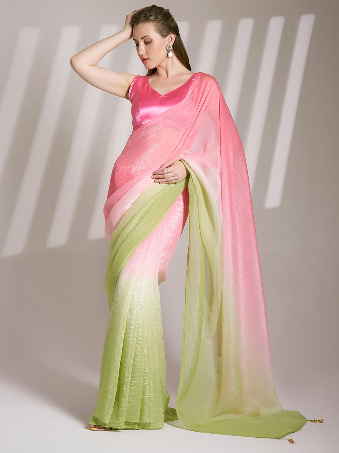 

Mitera Ombre Pure Chiffon Saree, Pink